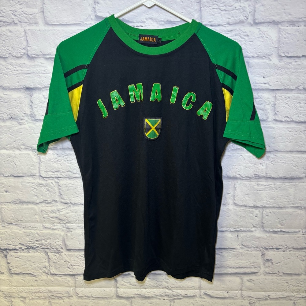 Island Tees Men's Size Large Jamaica Short Sleeve Tshirt Black Green Tee